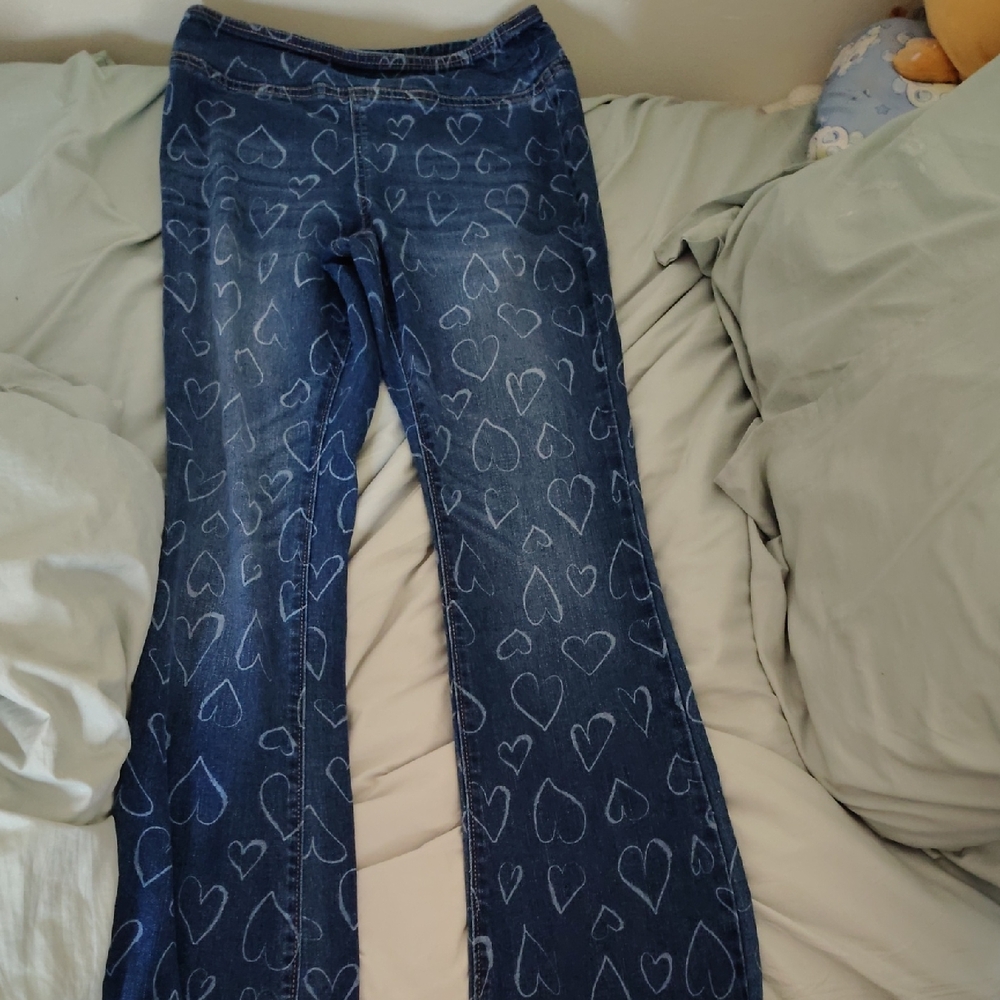 No Boundaries Blue Heart Pattern Flare Jeans